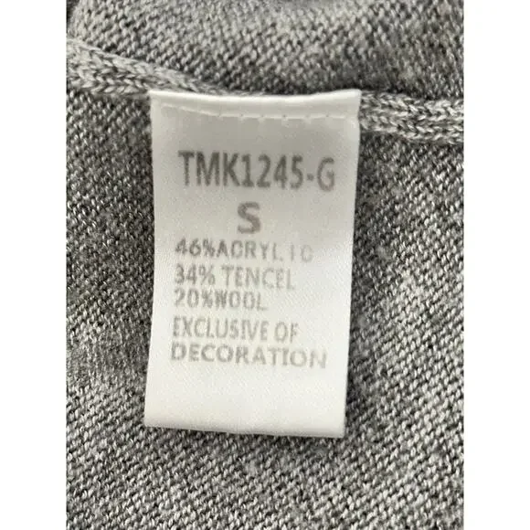 THML Gray Embroidered Ruffle Short Sleeve Wool Blend Sweater Small - Picture 7 of 7